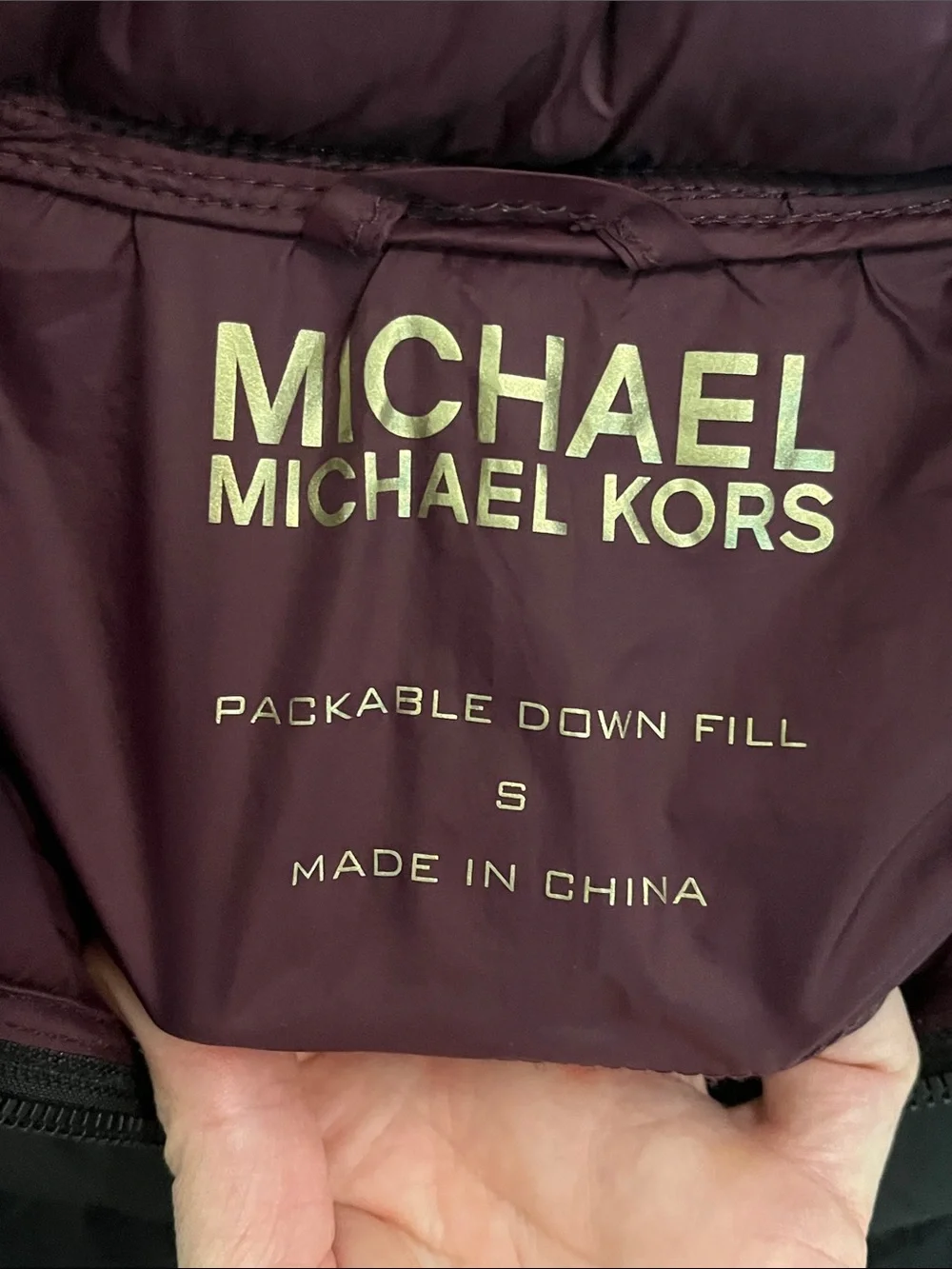 Michael Kors Black Quilted Puffer Jacket with Plum Interior‎